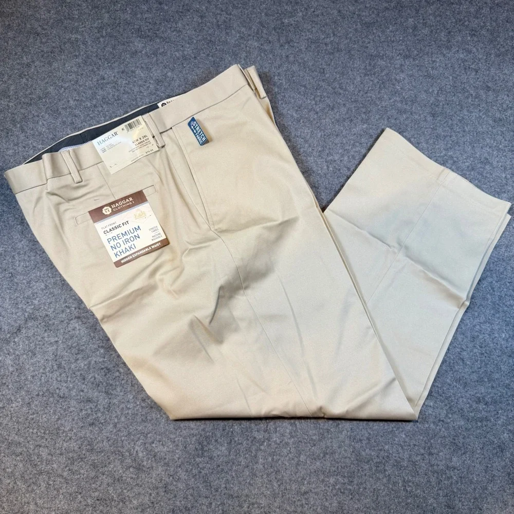 Haggar Mens Premium No Iron Khaki Pants 42x29 Sand Classic Fit HC10884 NWT
